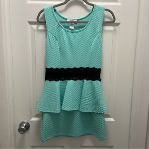 Wild Daisy Seafoam Green Peplum Dress with Black Lace